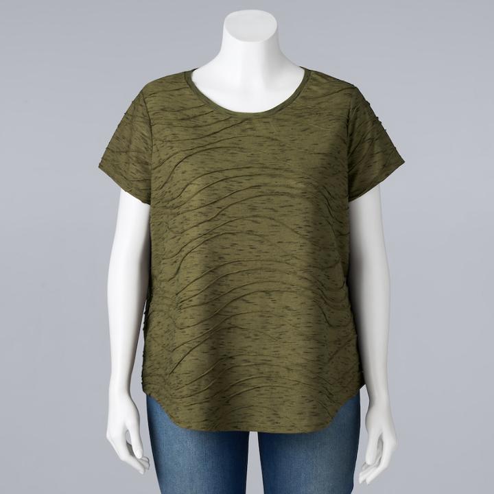 Plus Size Simply Vera Vera Wang Essential Windy Jacquard Tee, Women's, Size: 3xl, Dark Green
