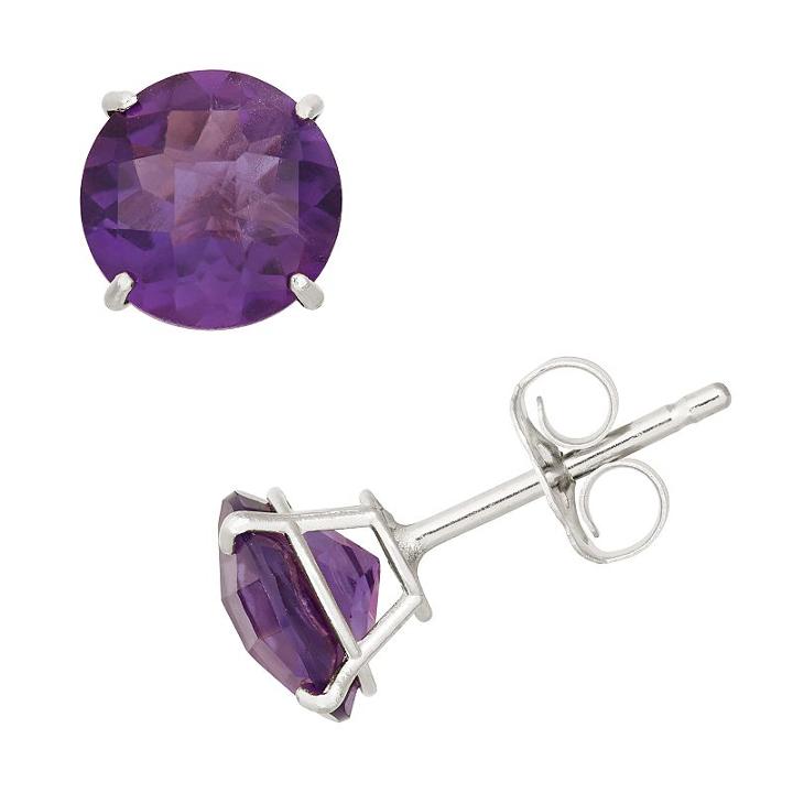 Amethyst 10k White Gold Stud Earrings, Women's, Purple