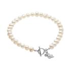 Dayna U Kansas Jayhawks Sterling Silver Freshwater Cultured Pearl Logo Charm Toggle Bracelet, Women's, Size: 8, White