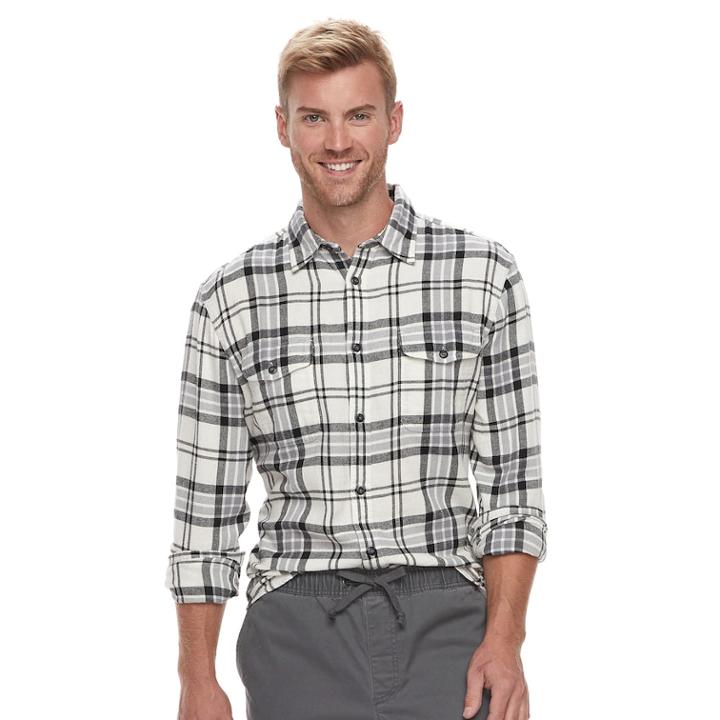 Men's Sonoma Goods For Life&trade; Modern-fit Plaid Flannel Button-down Shirt, Size: Xxl, Med Grey