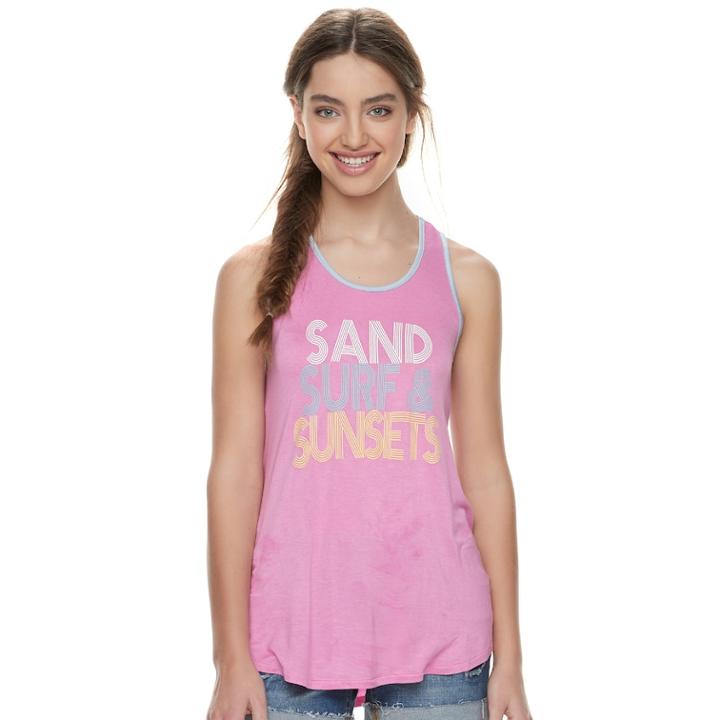 Juniors' About A Girl Sand, Surf & Sunsets Racerback Tank, Size: Medium, Pink