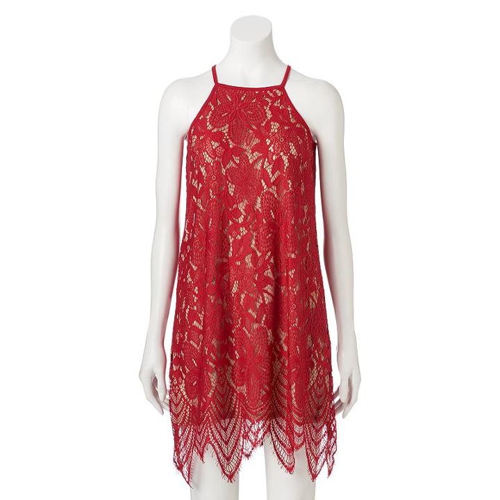 Juniors' Love, Fire High-neck Lace Dress, Girl's, Size: Xs, Brt Red