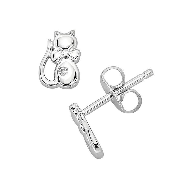 Little Diva Diamonds Sterling Silver Diamond Accent Cat Stud Earrings - Kids, Girl's, White