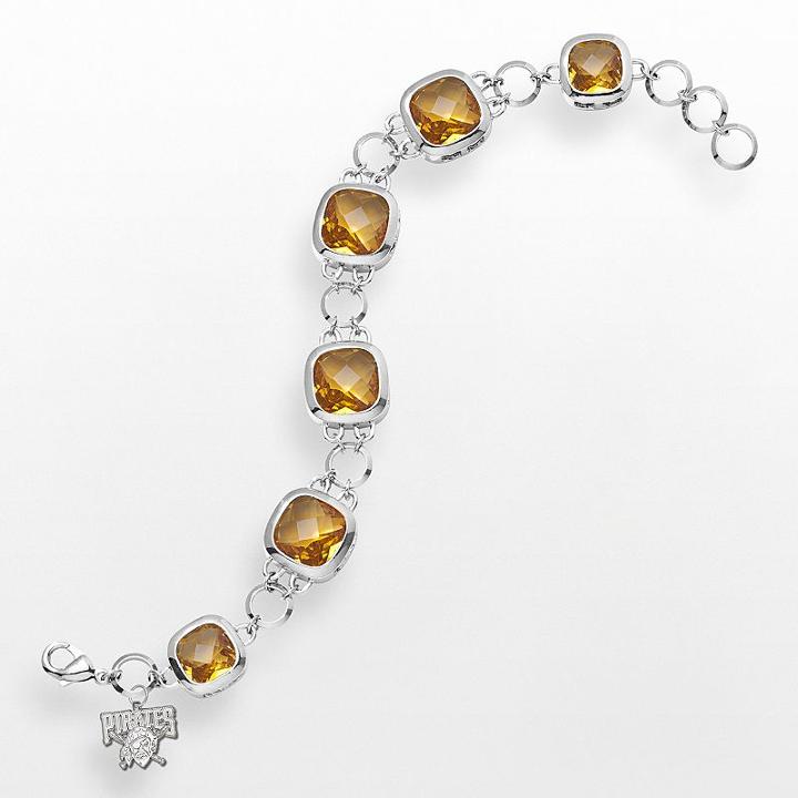 Logoart Pittsburgh Pirates Legend Silver Tone Yellow Glass Logo Charm Bracelet, Women's, Size: 7.5, Grey