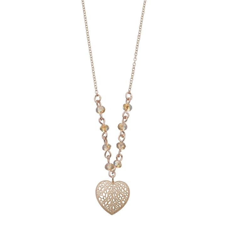 Lc Lauren Conrad Beaded Filigree Heart Necklace, Women's, White