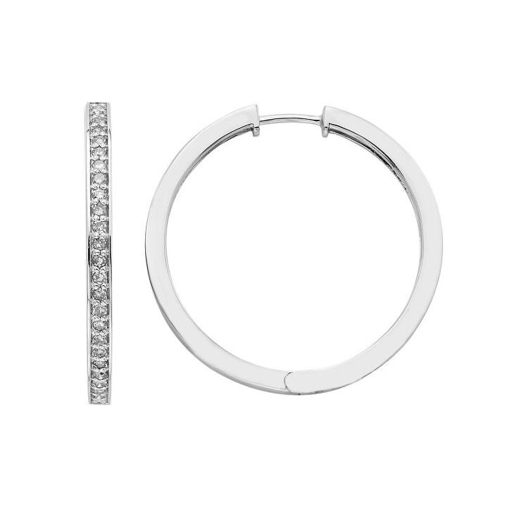 Sterling Silver 1/2 Carat T.w. Diamond Hoop Earrings, Women's, White