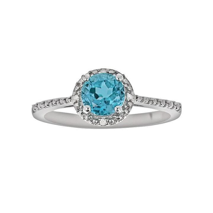 Sterling Silver Blue Topaz And Diamond Accent Frame Ring, Women's, Size: 5