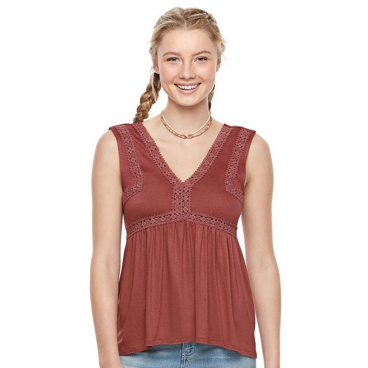 Juniors' Mudd&reg; Crochet-trim Empire Tank, Girl's, Size: Medium, Red