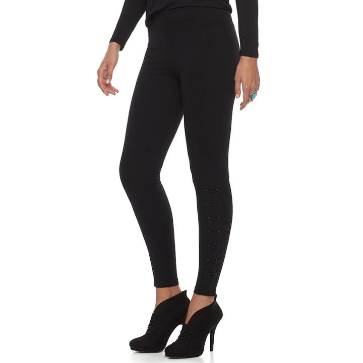 Women's Rock & Republic® Lace-up Leggings, Size: Large, Black