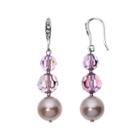 Crystal Avenue Silver-plated Crystal And Simulated Pearl Graduated Linear Drop Earrings - Made With Swarovski Crystals, Women's, Purple