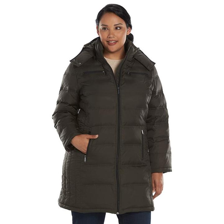 Plus Size Towne By London Fog Hooded Down Puffer Walker Coat, Women's, Size: 3xl, Med Green