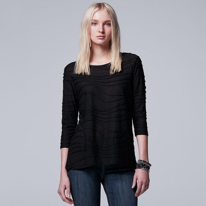 Women's Simply Vera Vera Wang Windy Jacquard Crewneck Tee, Size: Small, Black