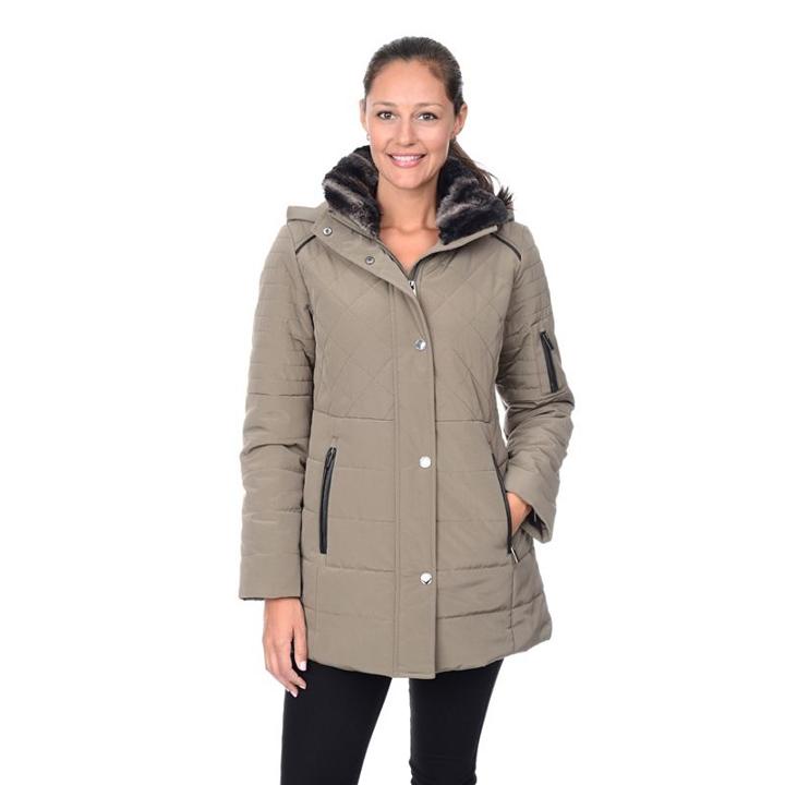 Women's Croft & Barrow&reg; Faux-fur Collar Quilted Stadium Jacket, Size: Xl, Med Brown