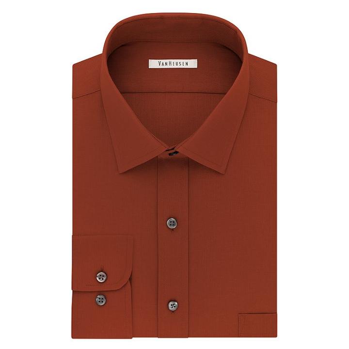 Men's Van Heusen Flex Collar Regular-fit Pincord Dress Shirt, Size: 17.5 36/37, Med Orange