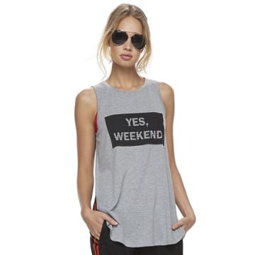Madden Nyc Juniors' Yes Weekend Graphic Muscle Tank, Girl's, Size: Large, Dark Grey