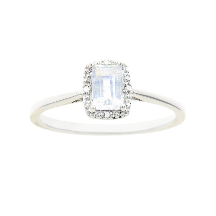 Sterling Silver Moonstone & Diamond Accent Rectangle Halo Ring, Women's, Size: 10, White