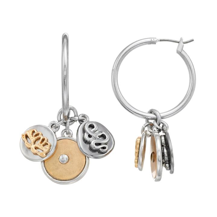 Simply Vera Vera Wang Two Tone Coin Charm Hoop Earrings, Women's, Multicolor