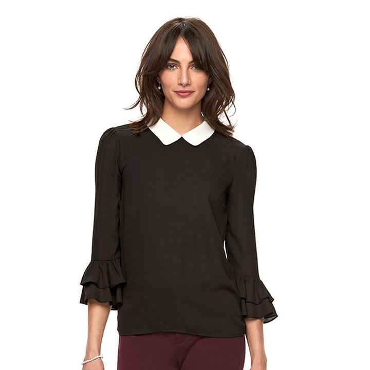 Women's Elle&trade; Ruffle Top, Size: Xs, Black