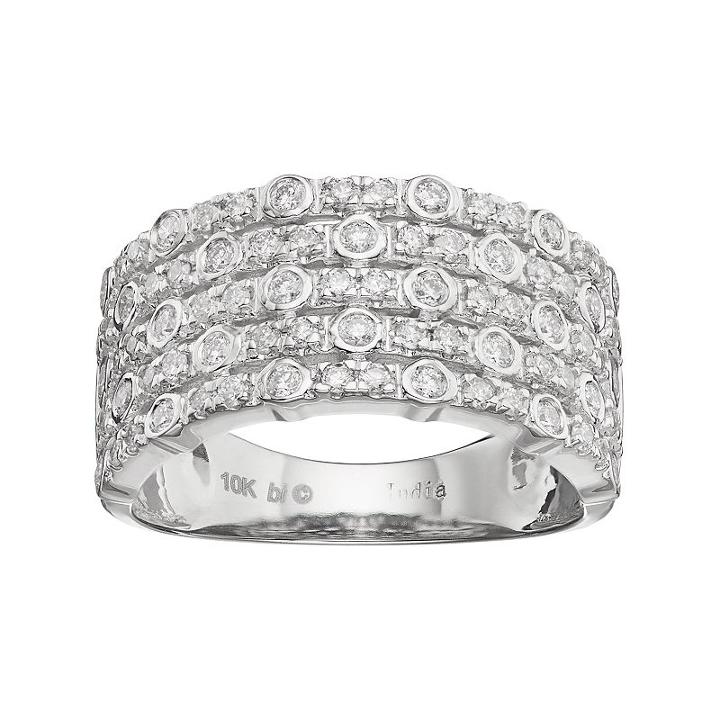 10k White Gold 3/4 Carat T.w. Diamond Multi Row Ring, Women's, Size: 6