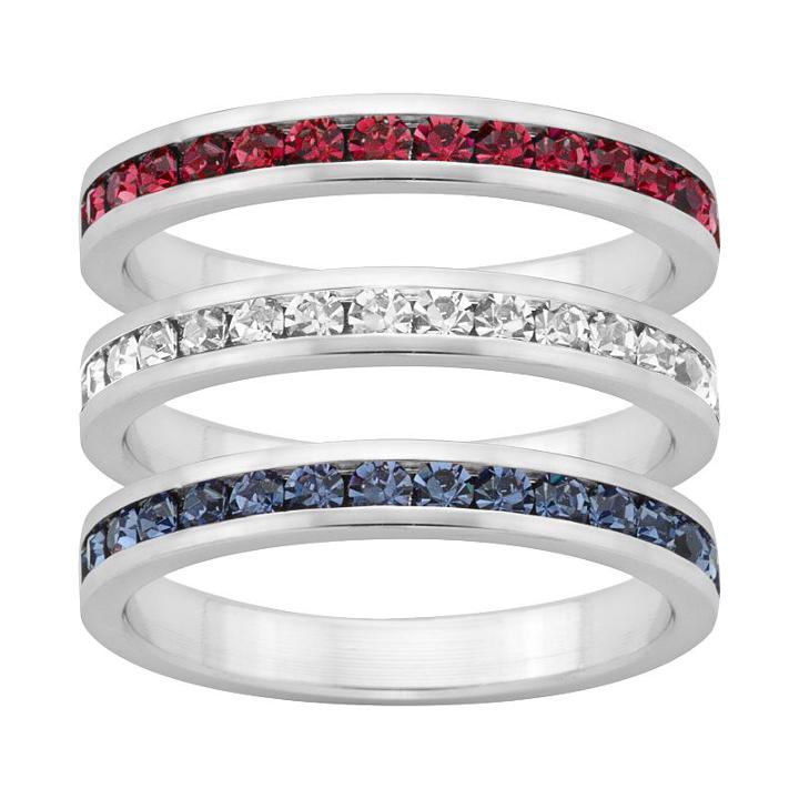 Traditions Red, White And Blue Swarovski Crystal Sterling Silver Eternity Ring Set, Women's, Size: 4, Multicolor