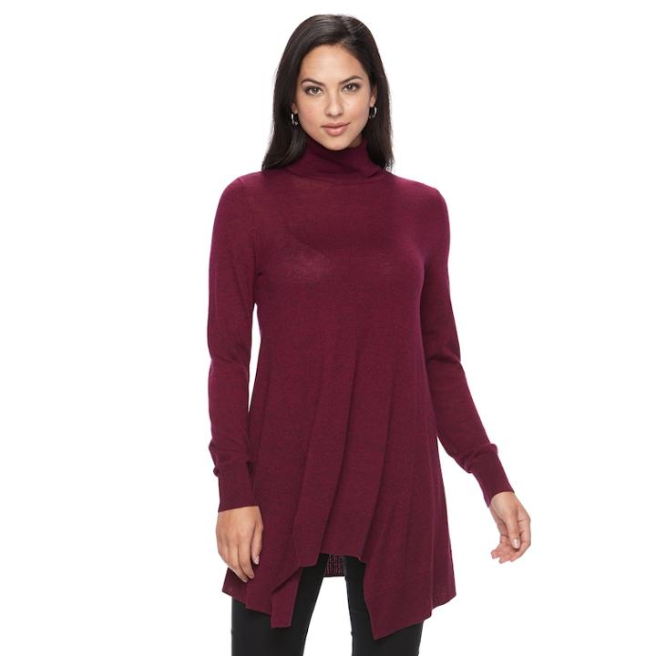 Women's Apt. 9&reg; Turtleneck Tunic Sweater, Size: Large, Drk Purple