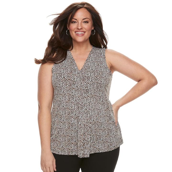 Plus Size Dana Buchman Pleated V-neck Tank, Women's, Size: 3xl, Med Beige