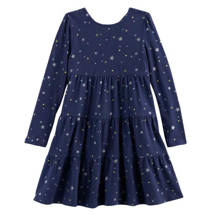Girls 4-10 Jumping Beans&reg; Long-sleeved Tiered Dress, Size: 8, Blue