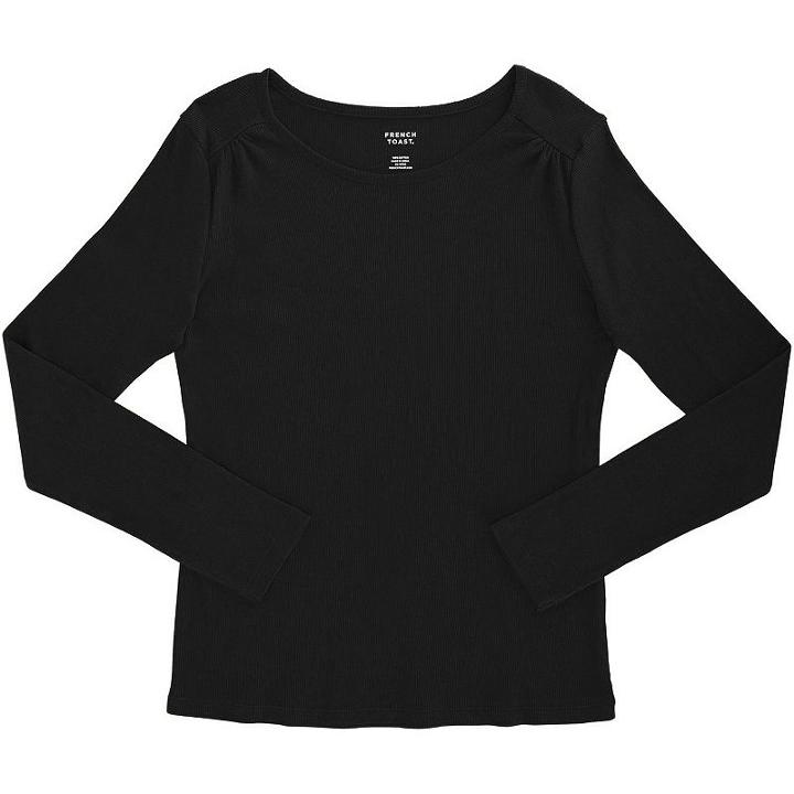 Girls Plus Size French Toast Ribbed Crewneck Long Sleeve Tee, Girl's, Size: 18-20 Plus, Black