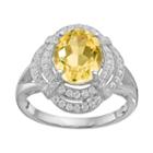 Rebecca Sloane Citrine & Cubic Zirconia Platinum Over Silver Halo Ring, Women's, Size: 8, Yellow