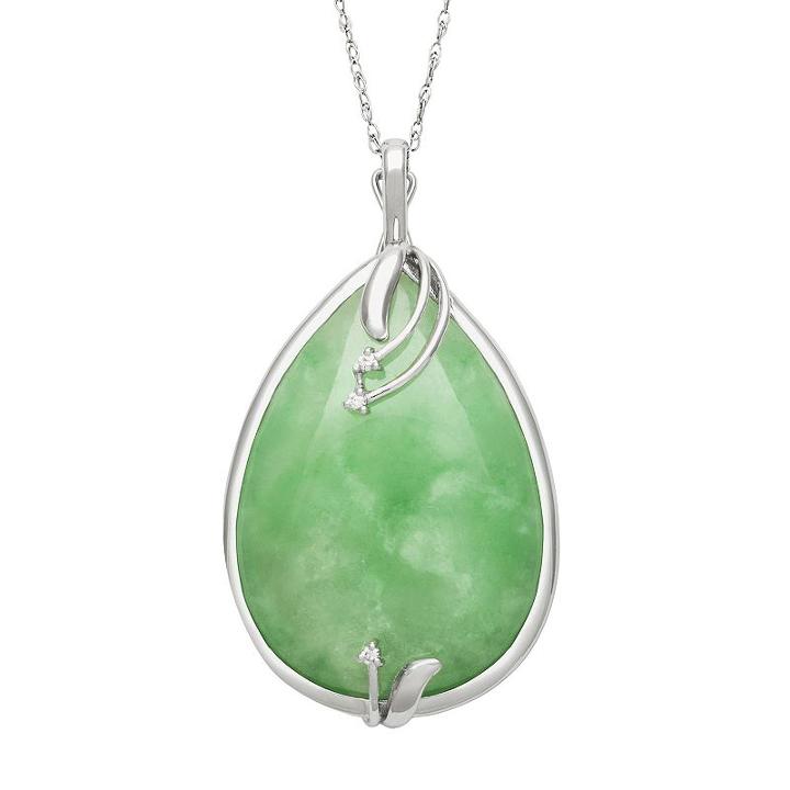Sterling Silver Jade And Certified Diamond Accent Teardrop Pendant, Women's, Size: 18, Green