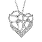 Sterling Silver 1/10-ct. T.w. Diamond Owl Heart Pendant, Women's, Size: 18, White