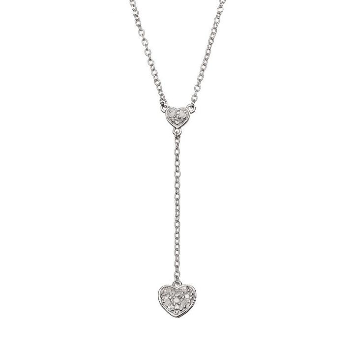 1/10 Carat T.w. Diamond Sterling Silver Heart Y Necklace, Women's, White