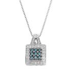 Sterling Silver 1/2-ct. T.w. Blue And White Diamond Square Pendant, Women's