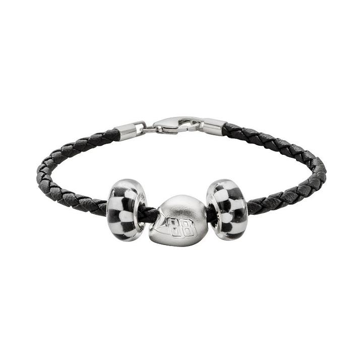 Insignia Collection Nascar Dale Earnhardt Jr. Leather Bracelet And Sterling Silver 88 Helmet Bead Set, Women's, Size: 7.5, Grey