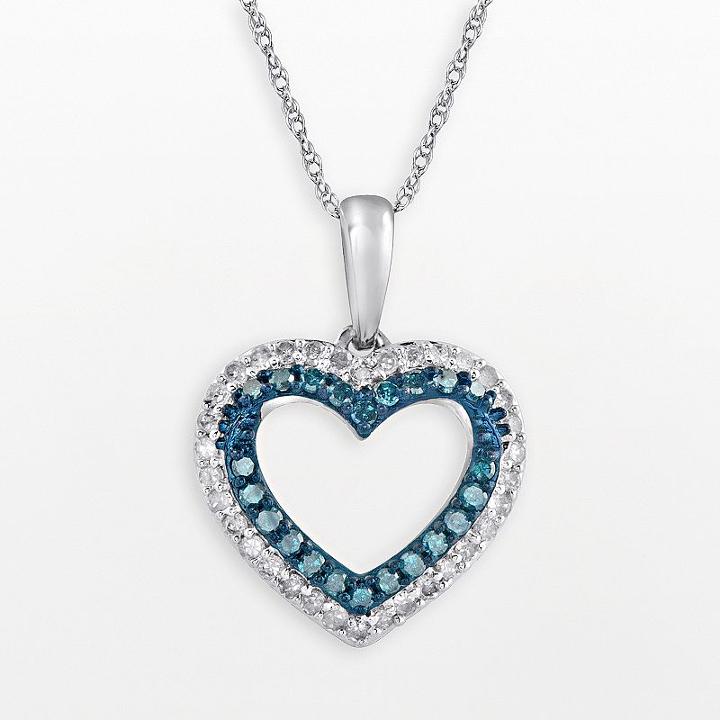 10k White Gold 1/3-ct. T.w. Blue And White Diamond Heart Pendant, Women's
