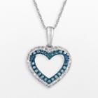 10k White Gold 1/3-ct. T.w. Blue And White Diamond Heart Pendant, Women's