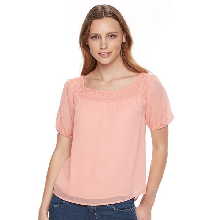 Petite Apt. 9&reg; Smocked Off-the-shoulder Top, Women's, Size: M Petite, Lt Orange