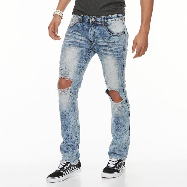 Men's Xray Slim-fit Distressed Stretch Jeans, Size: 40x32, Light Blue