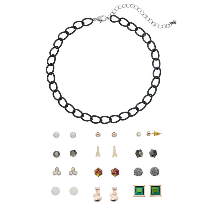 Mudd&reg; Choker Necklace & Eiffel Tower Stud Earring Set, Women's, Multicolor