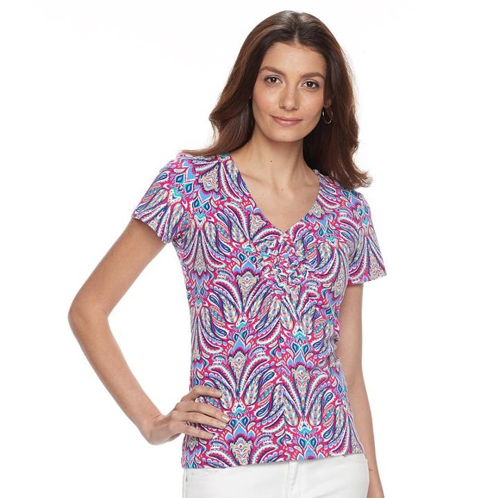 Women's Caribbean Joe Printed V-neck Tee, Size: Medium, Med Purple