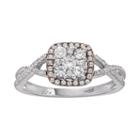 1/2 Carat T.w. Diamond 10k White Gold And 10k Rose Gold Over 10k White Gold Square Halo Ring, Women's, Size: 7