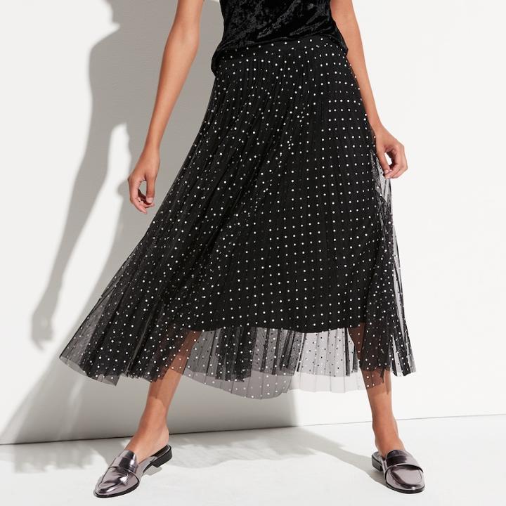 K/lab Pleated Mesh Midi Skirt, Size: Small, Black