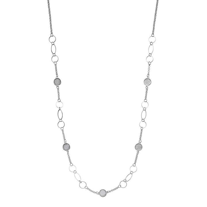 Long Glittery Disc Station Necklace, Women's, Silver