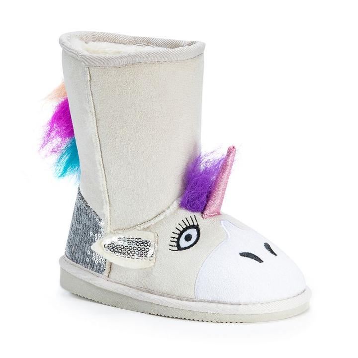 Muk Luks Luna Unicorn Kids' Plush Boots, Girl's, Size: 11, Natural