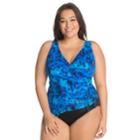 Plus Size Great Lengths Tummy Slimmer Ruffle One-piece Swimsuit, Women's, Size: 22, Blue