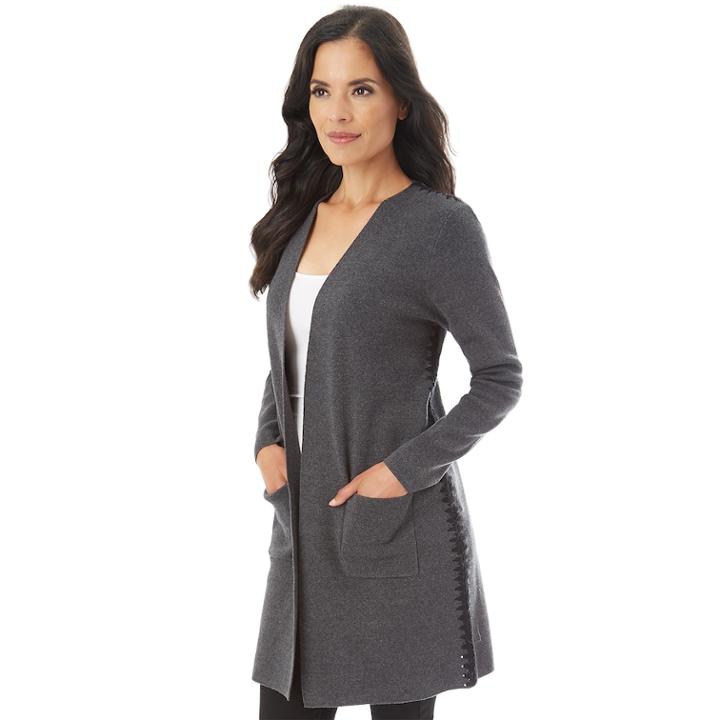 Women's Apt. 9&reg; Striped Long Cardigan, Size: Small, Dark Grey