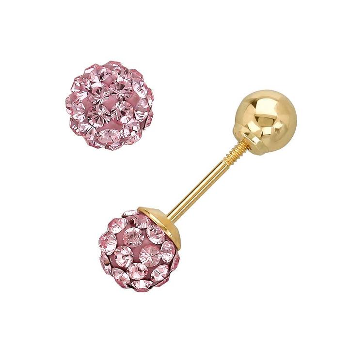 14k Gold Light Rose Crystal Ball Stud Earrings - Made With Swarovski Crystals - Kids, Girl's, Pink