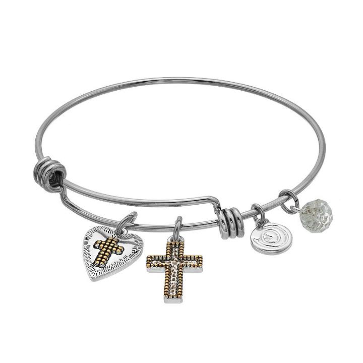 Love This Life Faith Hope Love Cross Bangle Bracelet, Women's, Silver