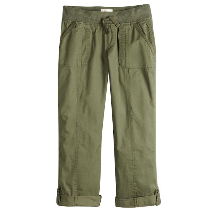 Girls 7-16 & Plus Size So&reg; Utility Rolled Cuff Capri Pants, Size: 18 1/2, Dark Green
