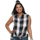 Plus Size Juniors' Plus So&reg; Sleeveless Tie-front Shirt, Teens, Size: 1xl, Black